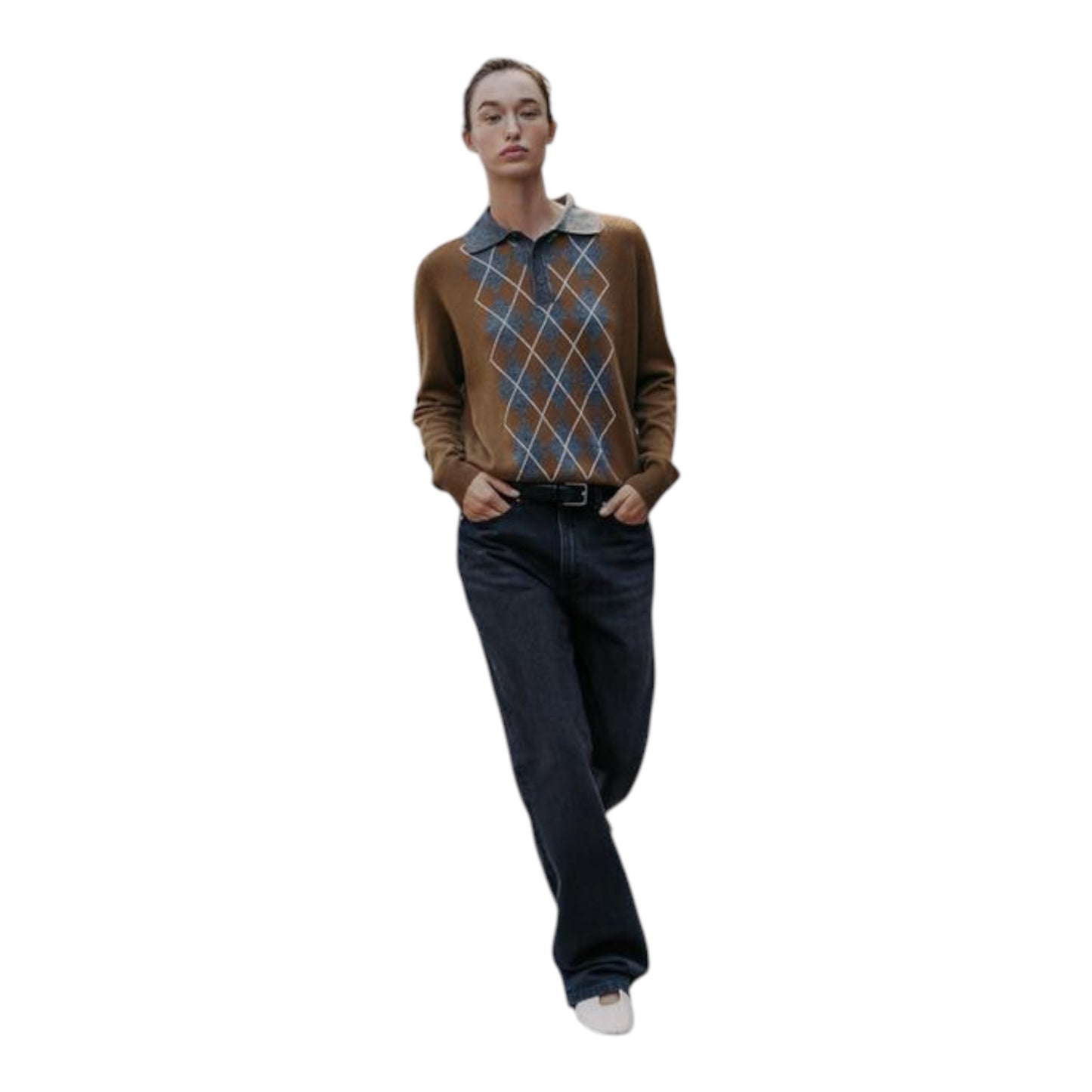 Argyle Knit Polo Shirt size Small
