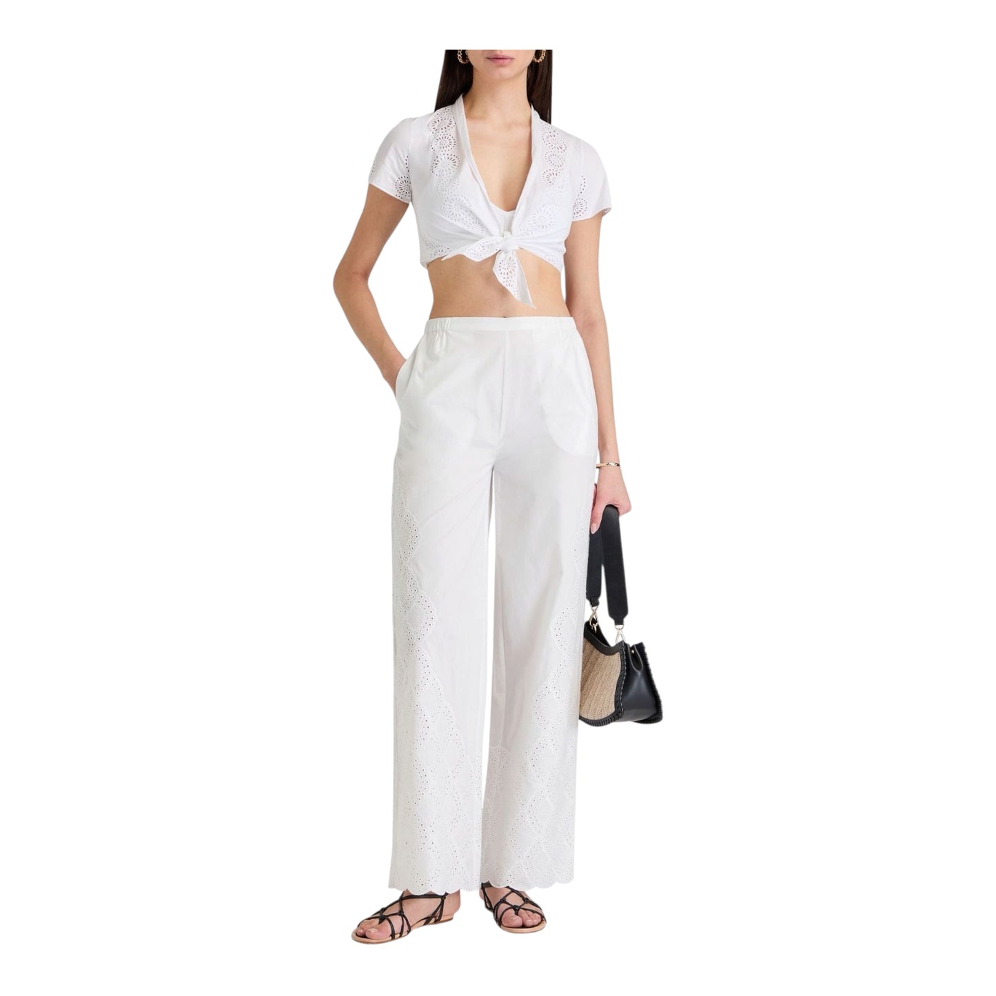 Dulche Broderie Anglaise Cotton Wide Leg Pants size Small