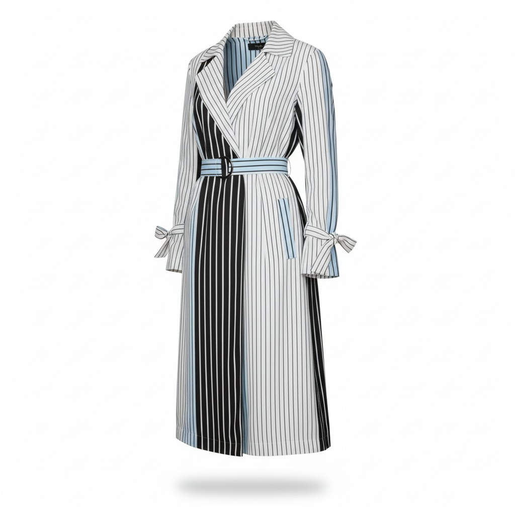 Striped Belted Trench Coat size Small