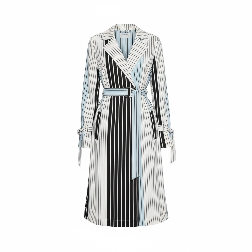 Striped Belted Trench Coat size Small