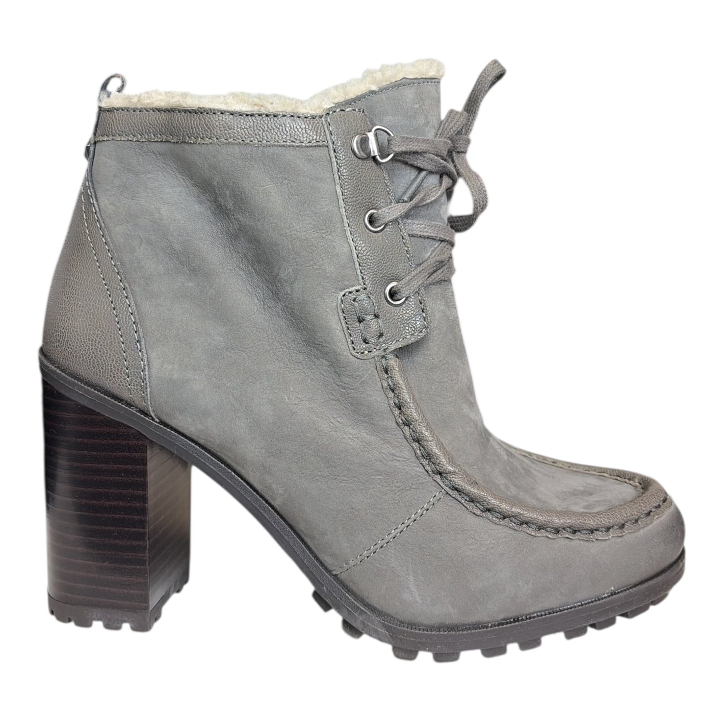 Madge Faux Fur Lace Up High-Heel Booties size 9