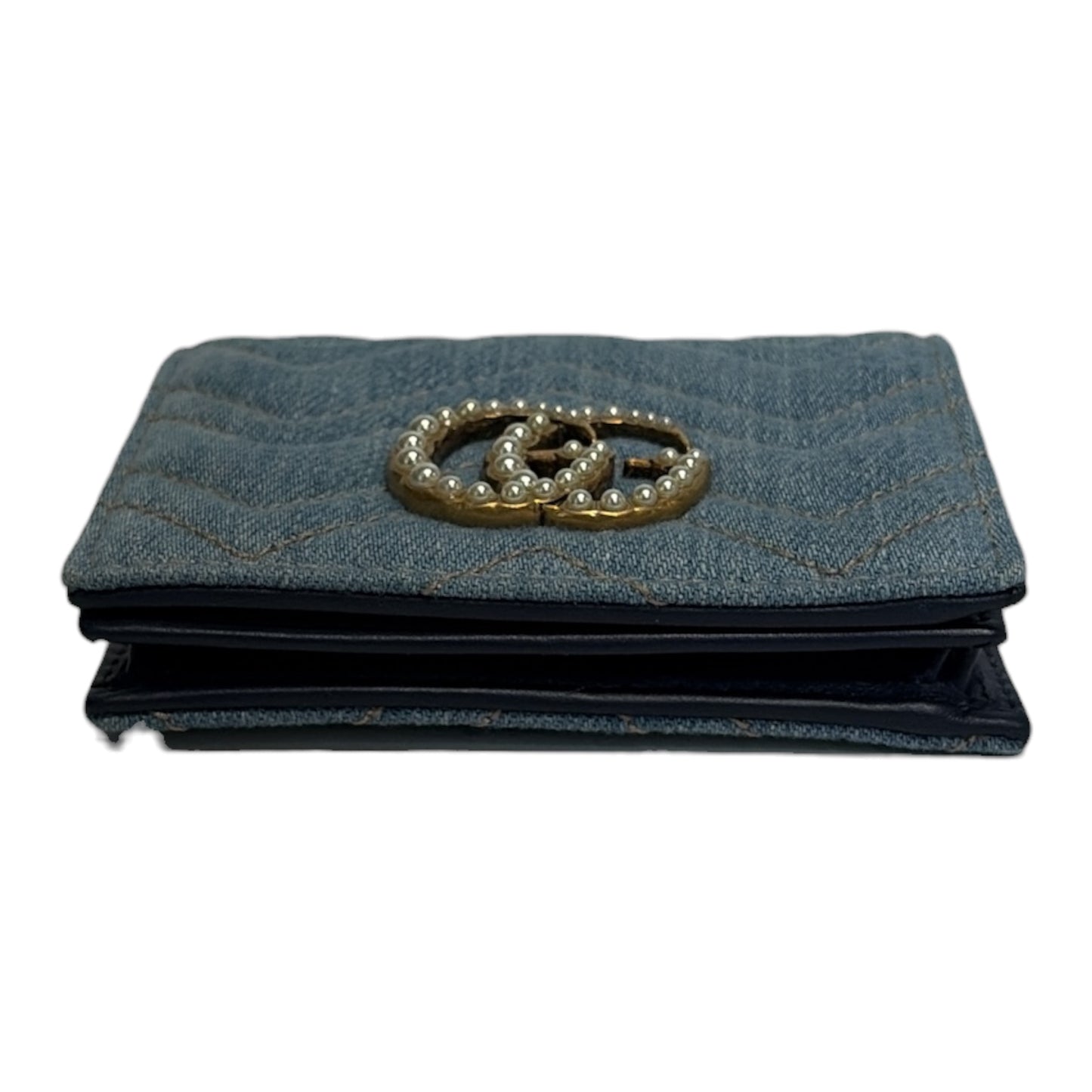 Denim Matelasse Pearly GG Marmont Wallet