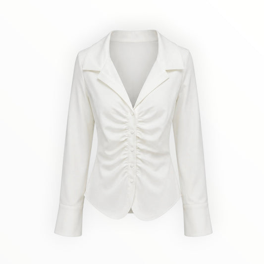 Ruched Button-Front Fitted Blouse size L NEW WITH TAGS