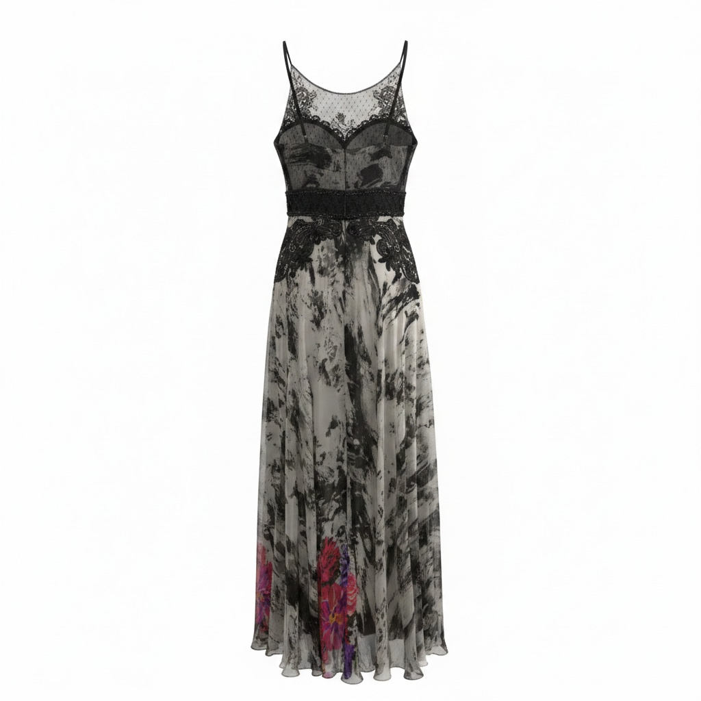 Lace Detail Printed Maxi Dress size 4