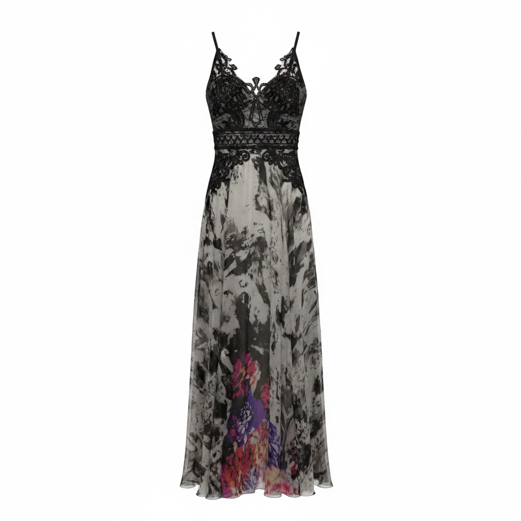 Lace Detail Printed Maxi Dress size 4
