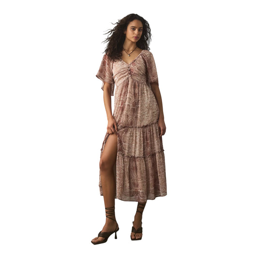 Short-Sleeve Tiered Midi Dress size XXSmall
