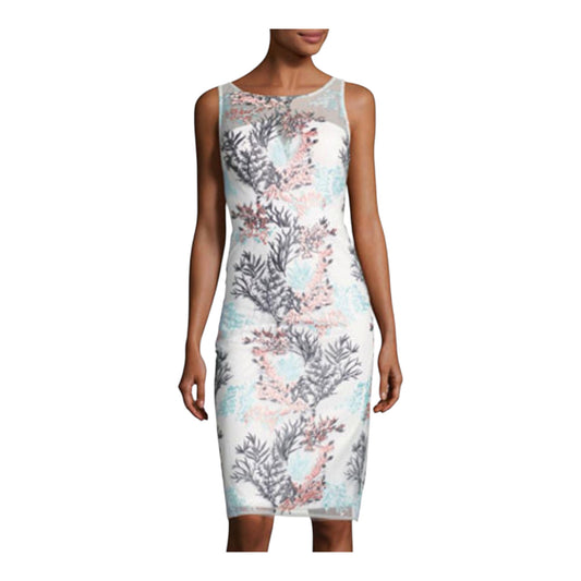 Sleeveless Embroidered-Overlay Sheath Dress size 6