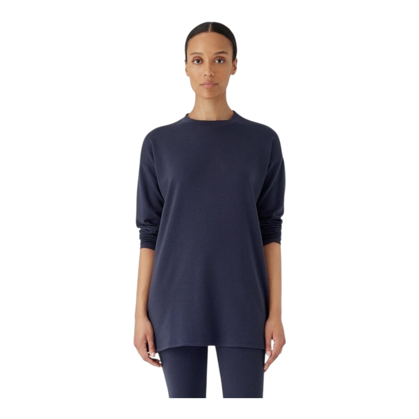 Cozy Brushed Terry Hug Crew Neck Long Top size Large New