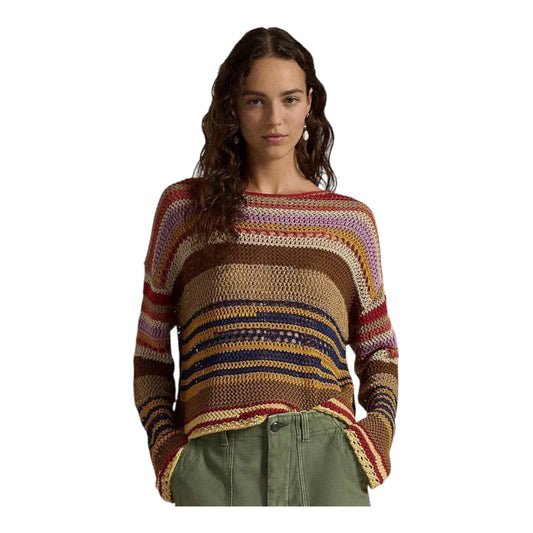 Striped Linen and Cotton Crocheted Jumper size Small