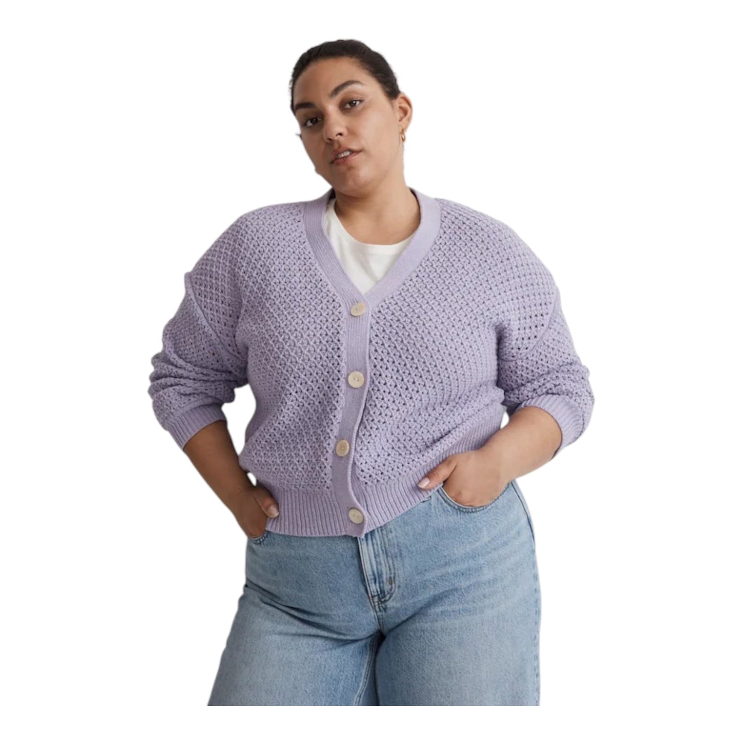 Open-Stitch Crop Cardigan Sweater size Large