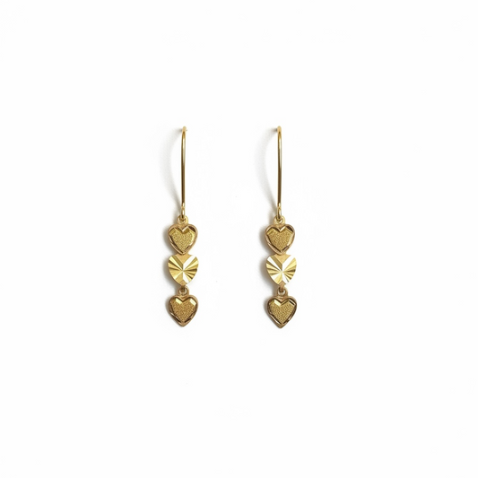 10 k gold 3 Heart Earrings
