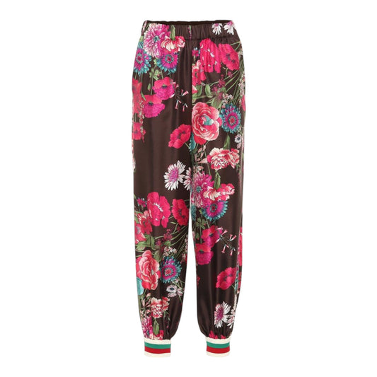 Floral Print Silk-Twill Trackpant size 44