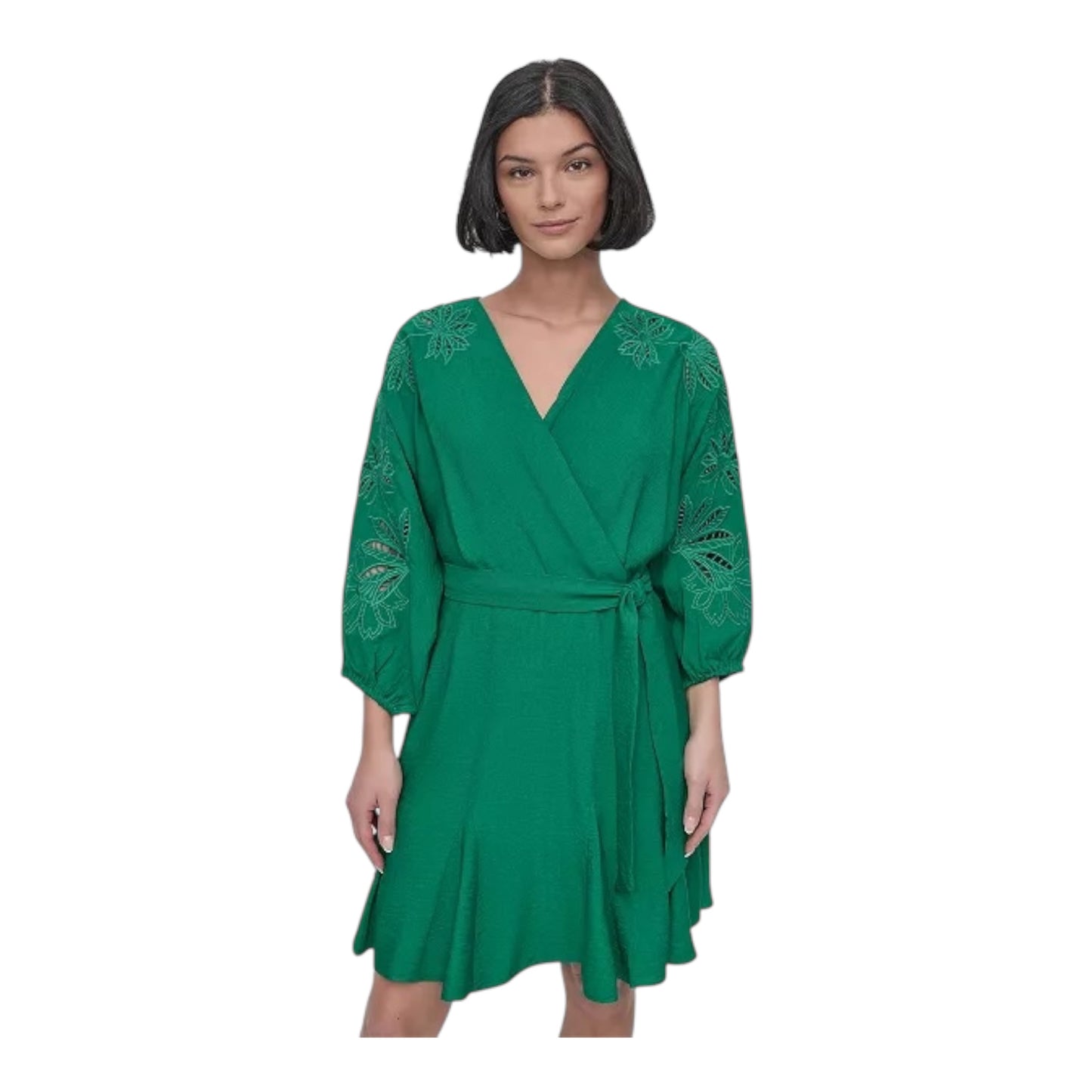 Faux Wrap Embroidered Sleeve Fit & Flare Dress size 4