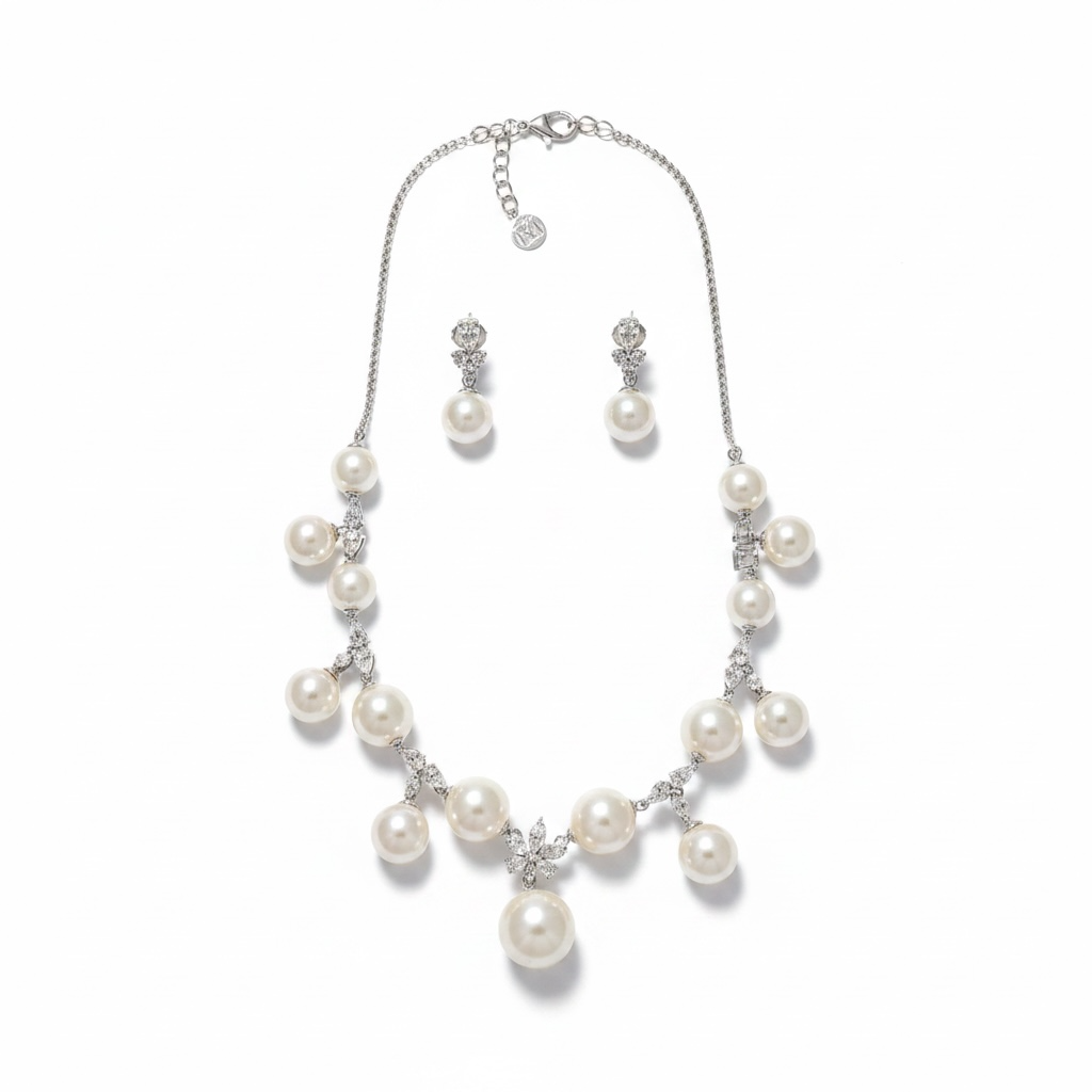Pearl and Crystals Earring &Necklace Set