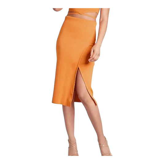 Body Contour Ribbed Faux Wrap Front Slit Midi Skirt Size Medium