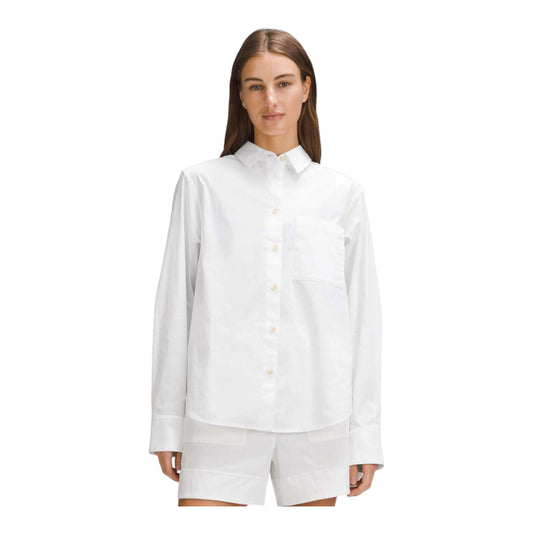 Relaxed-Fit Cotton-Blend Poplin Button-Down Shirt size Large