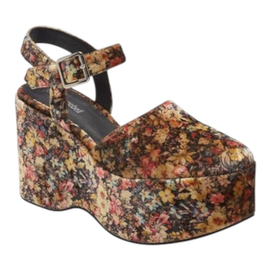 Bohemian Platform Wedge Sandal in Mult Velvet Floral Leather size 8.5