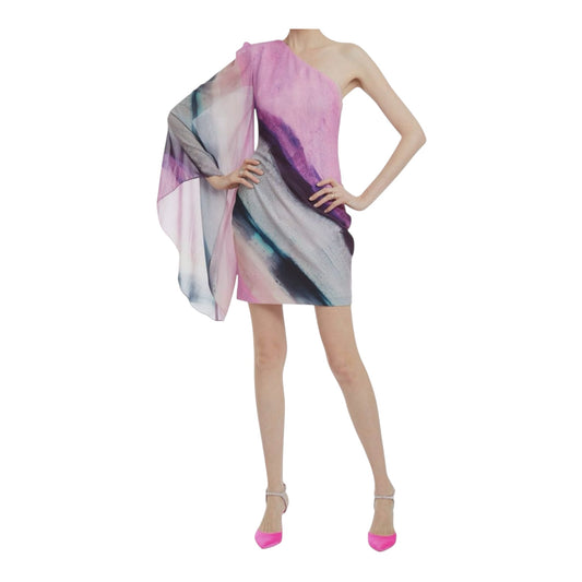 One-Shoulder Cape-Sleeve Mini Dress Size 10