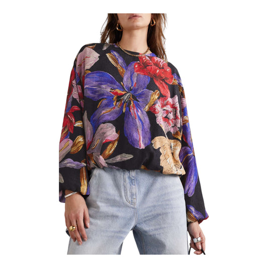 Floral-Print Jacquard Blouse size 40