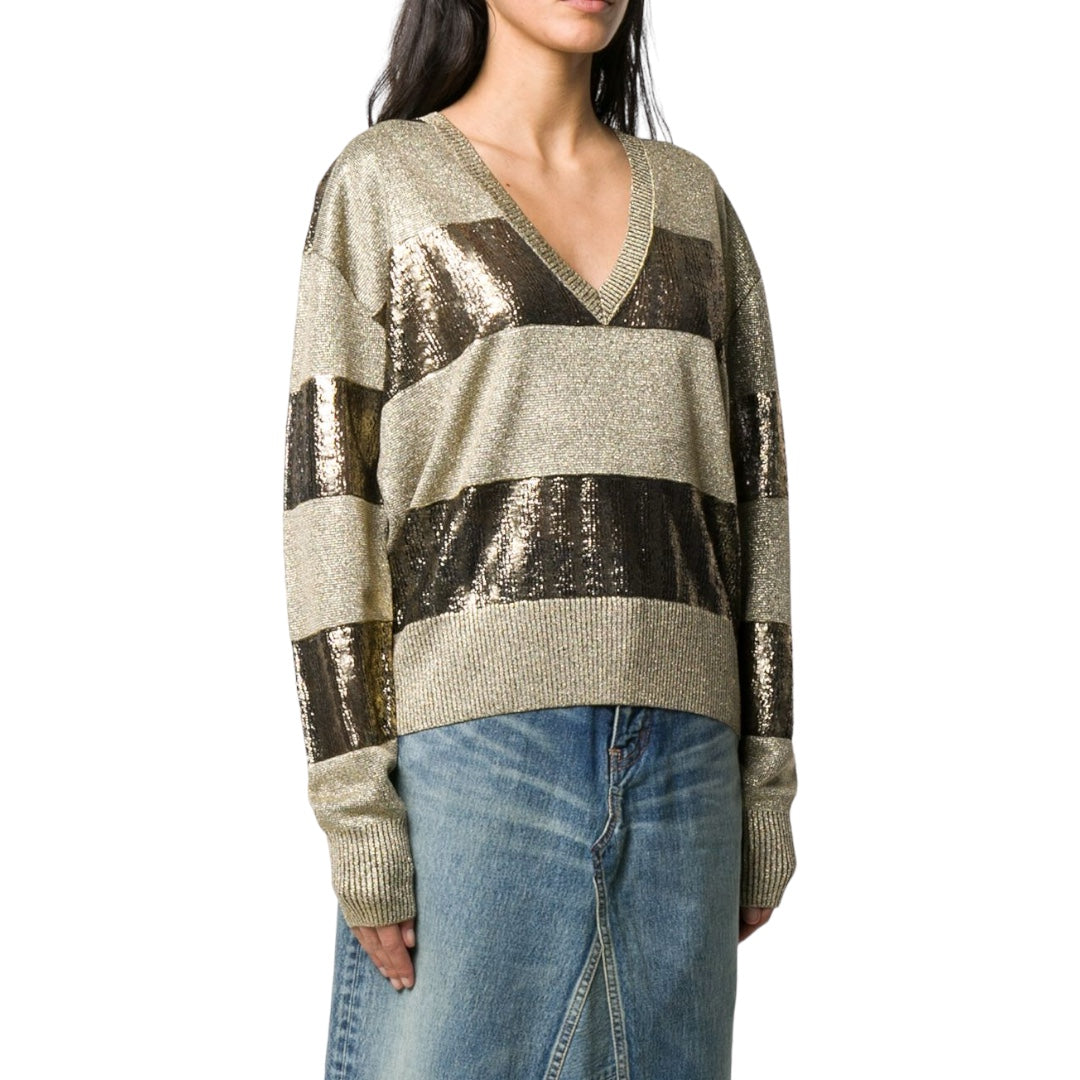 Metallic Stripe Linen Blend Sweater Large