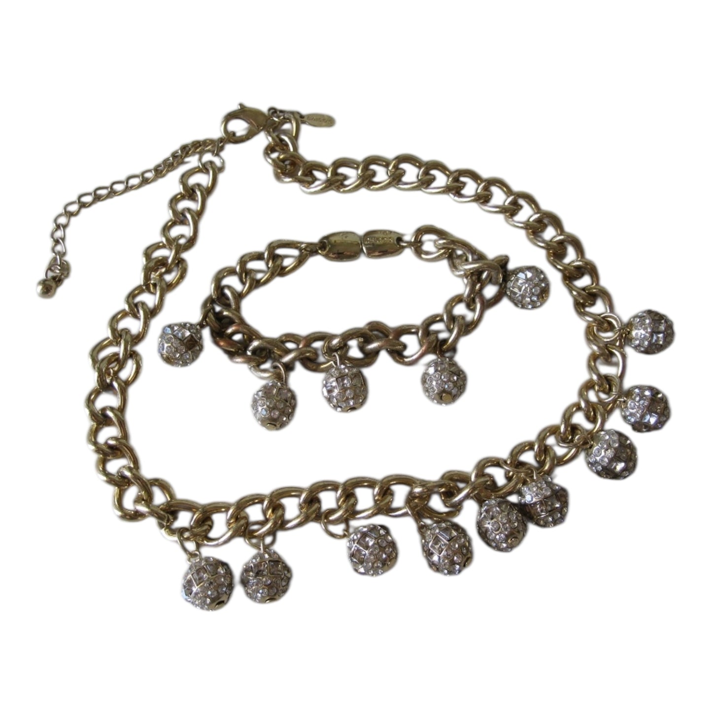 Rhinestone Ball Necklace and Magnetic Bracelet Set