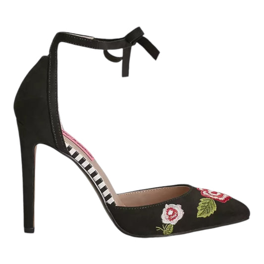 Floral Embroidered Ankle-Wrap Pumps size 8