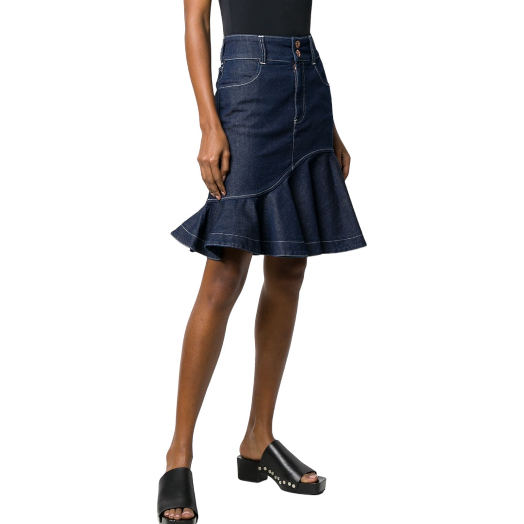 Fluted Hem Denim Skirt Size 42