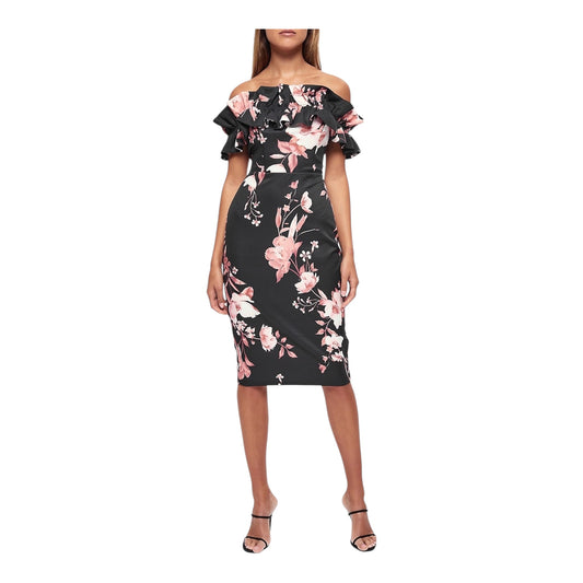 Floral Ruffle Bardot Bodycon Dress size 10