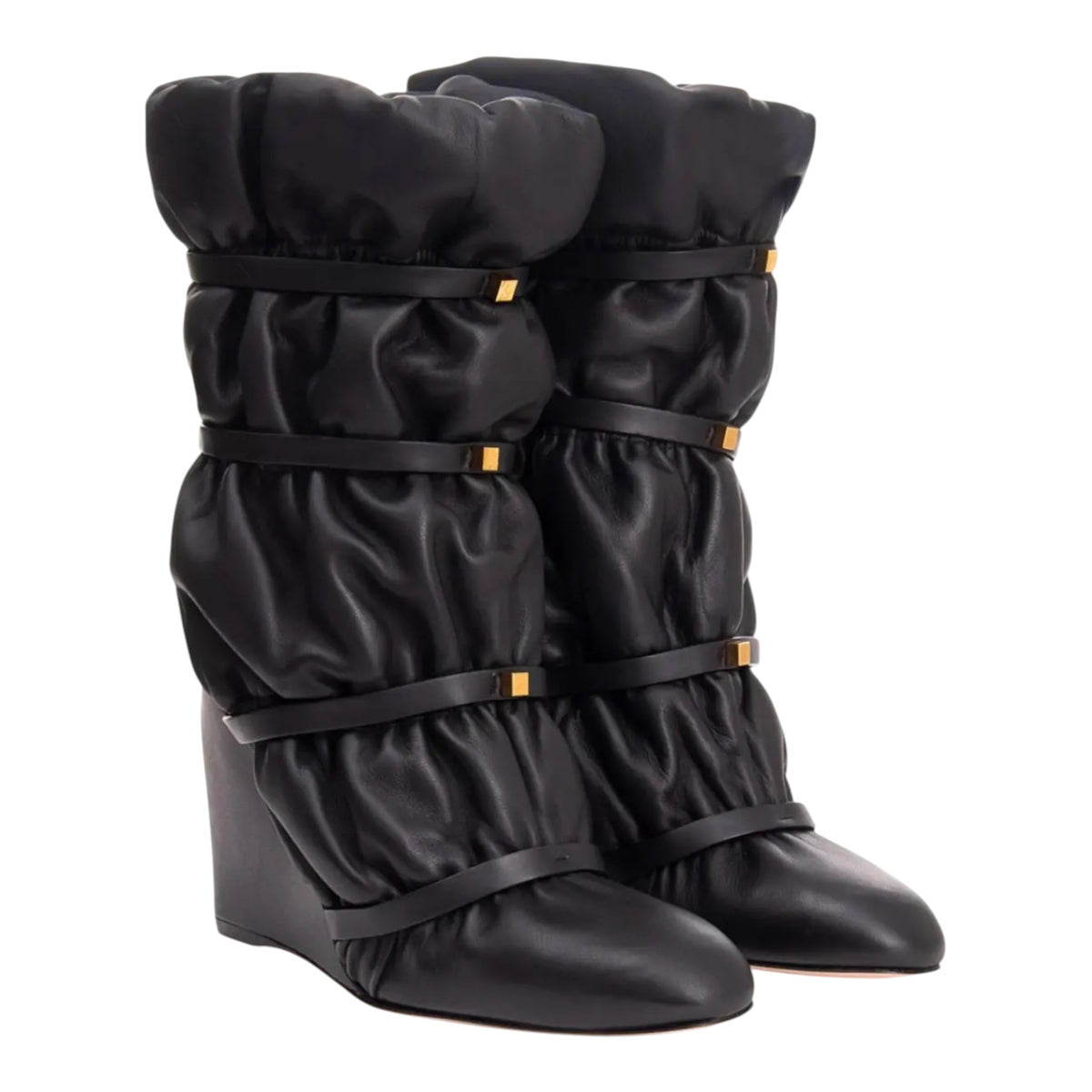 Duvet Round Toe Studded Satin Wedge Boots size 9