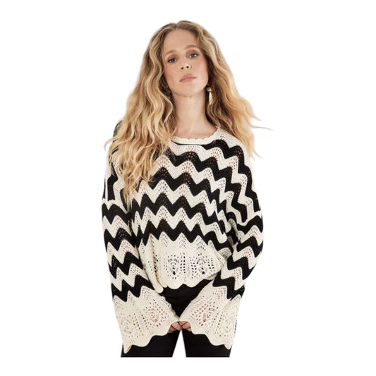 Cotton Pointelle Knit Chevron Jumper size Small