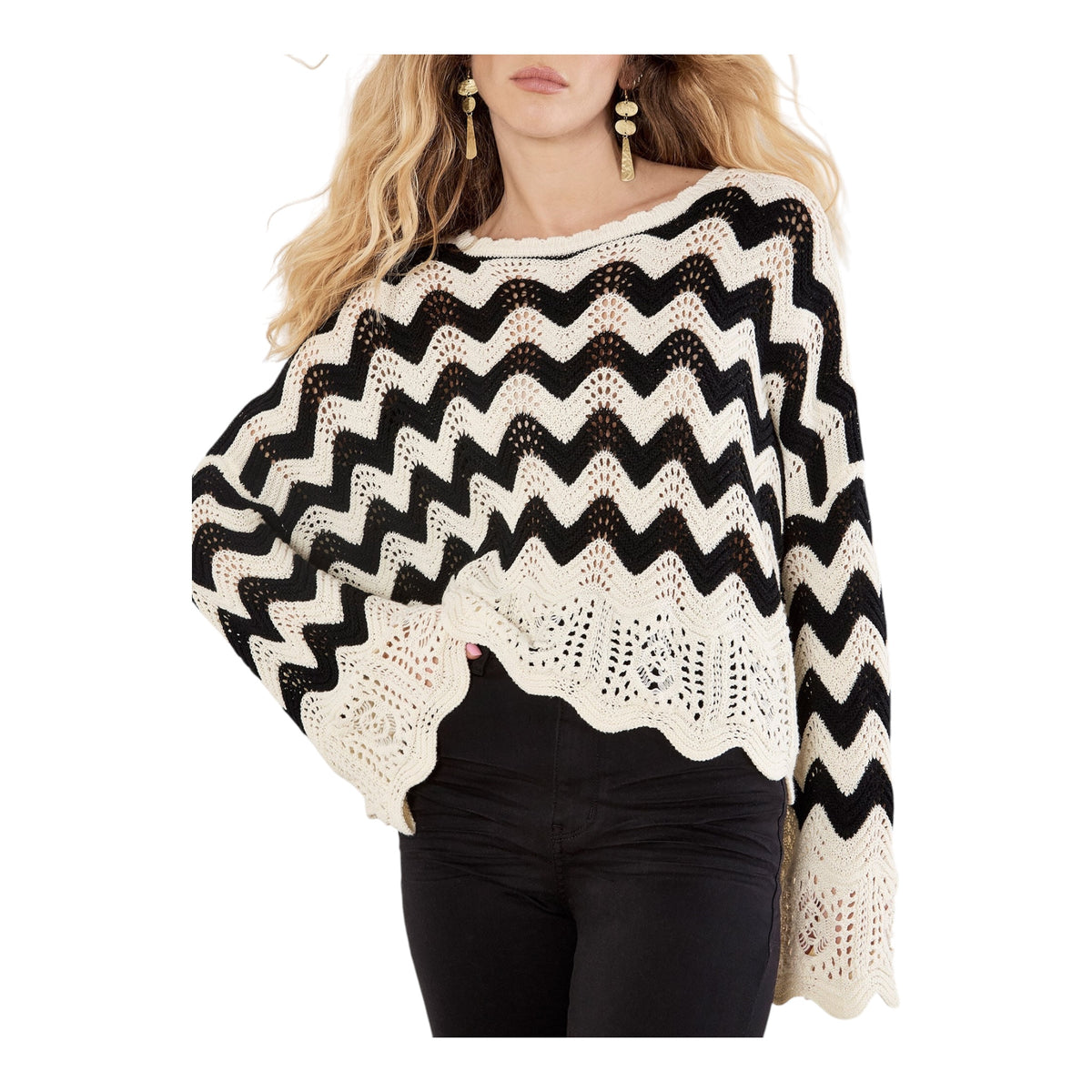 Cotton Pointelle Knit Chevron Jumper size Small