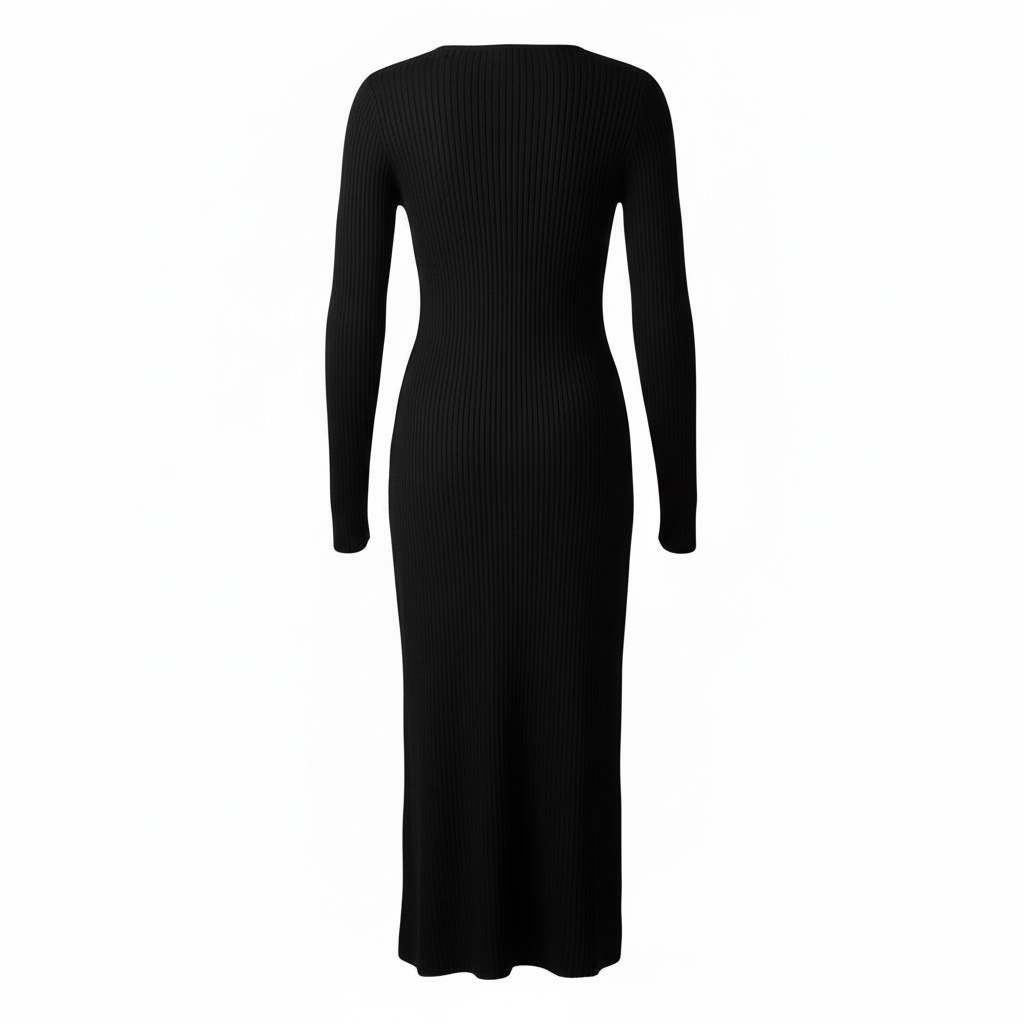 V Lace Neck Ribbed Dress size L