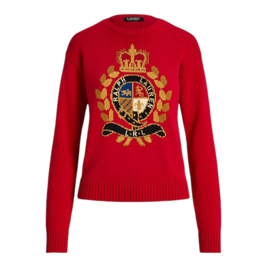 Intarsia-Knit Crest Cotton-Blend Sweater size XLarge