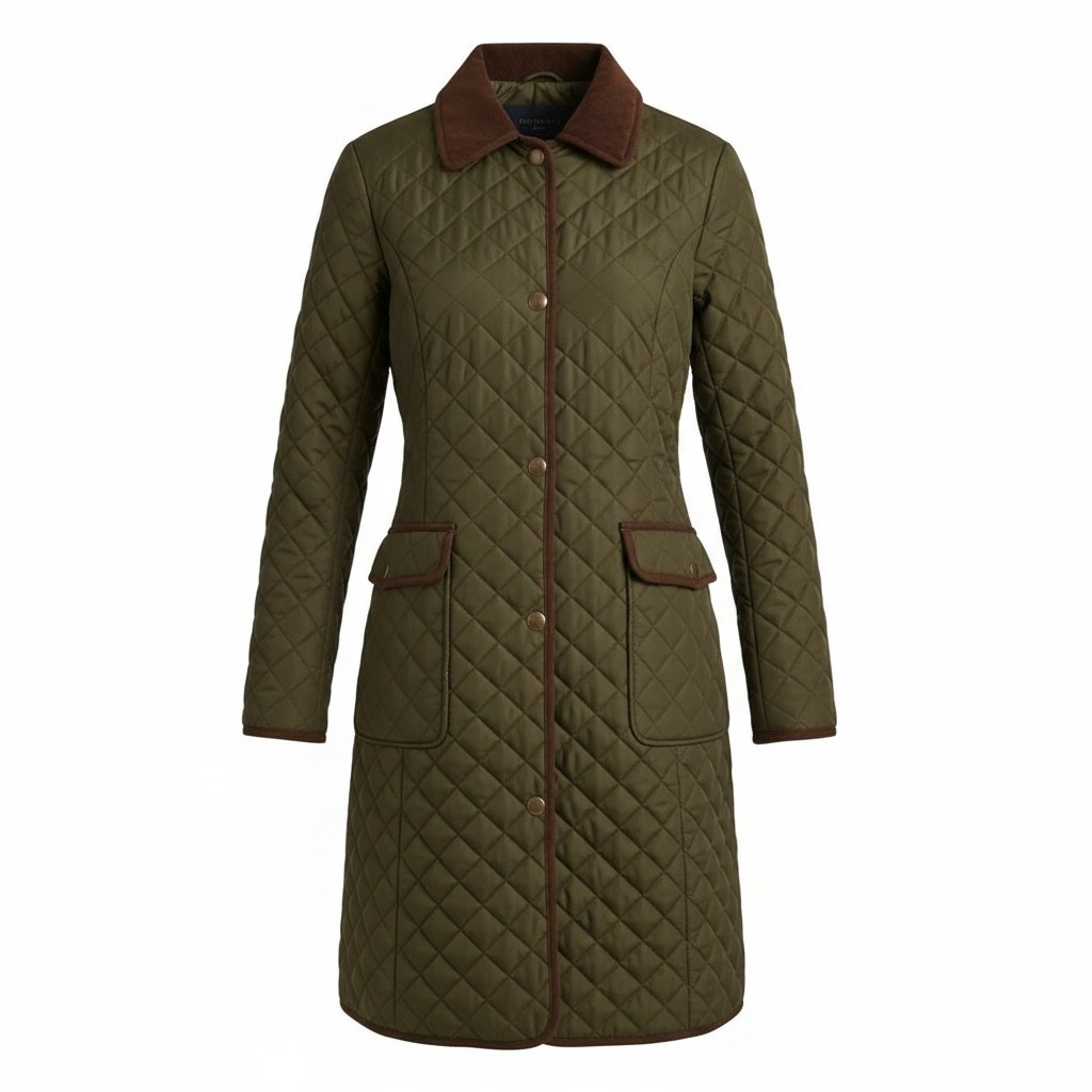 Corduroy-Trim Quilted Jacket size Medium