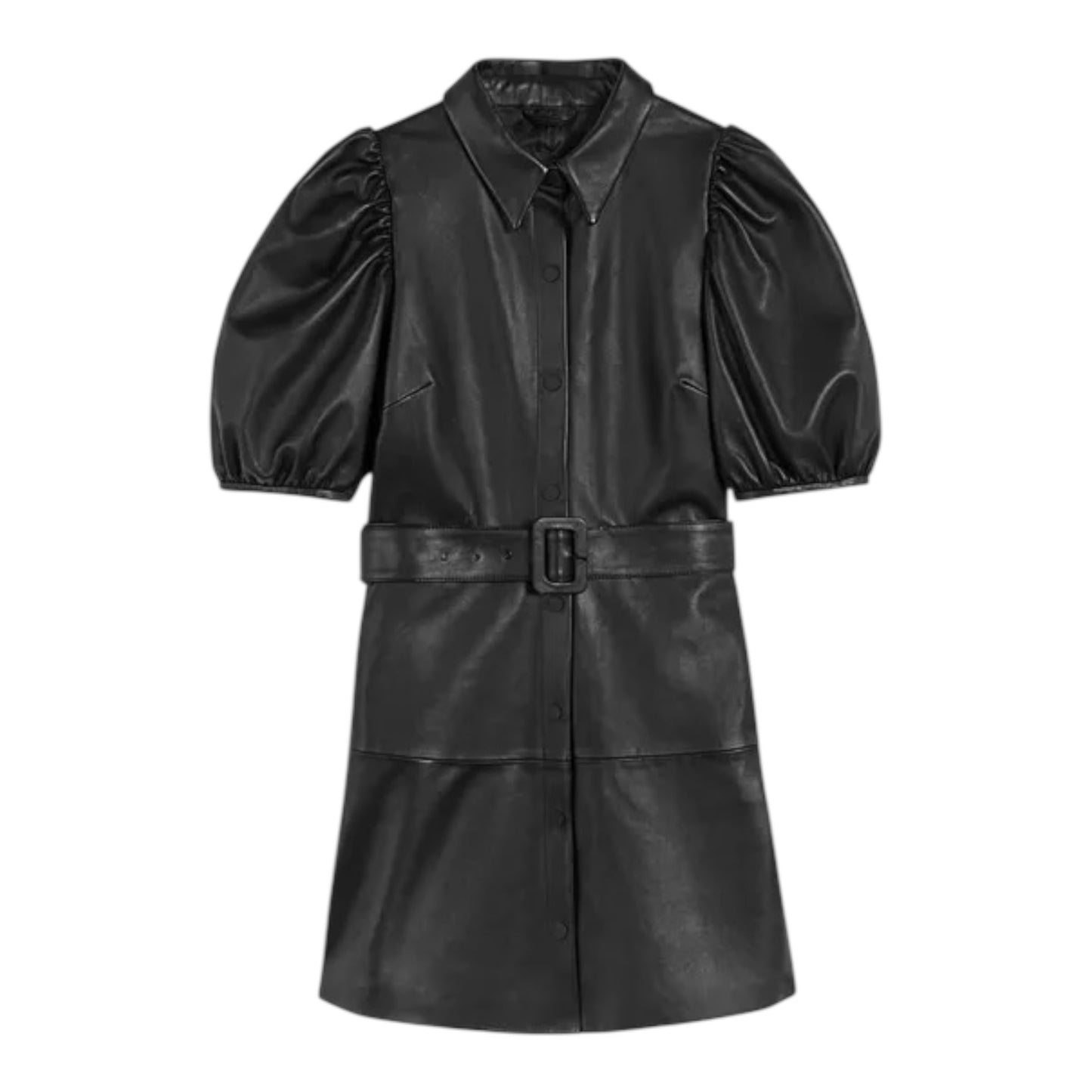 Chrisee Puff Sleeve Leather Shirt Dress size 4