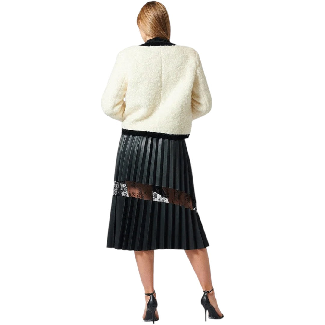 Pleated Pleather Skirt With Lace Contrast Large