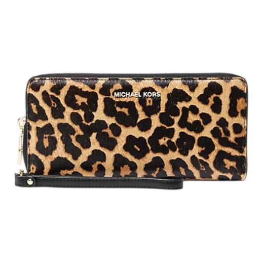 Leopard-Print Calf Hair Continental Wristlet