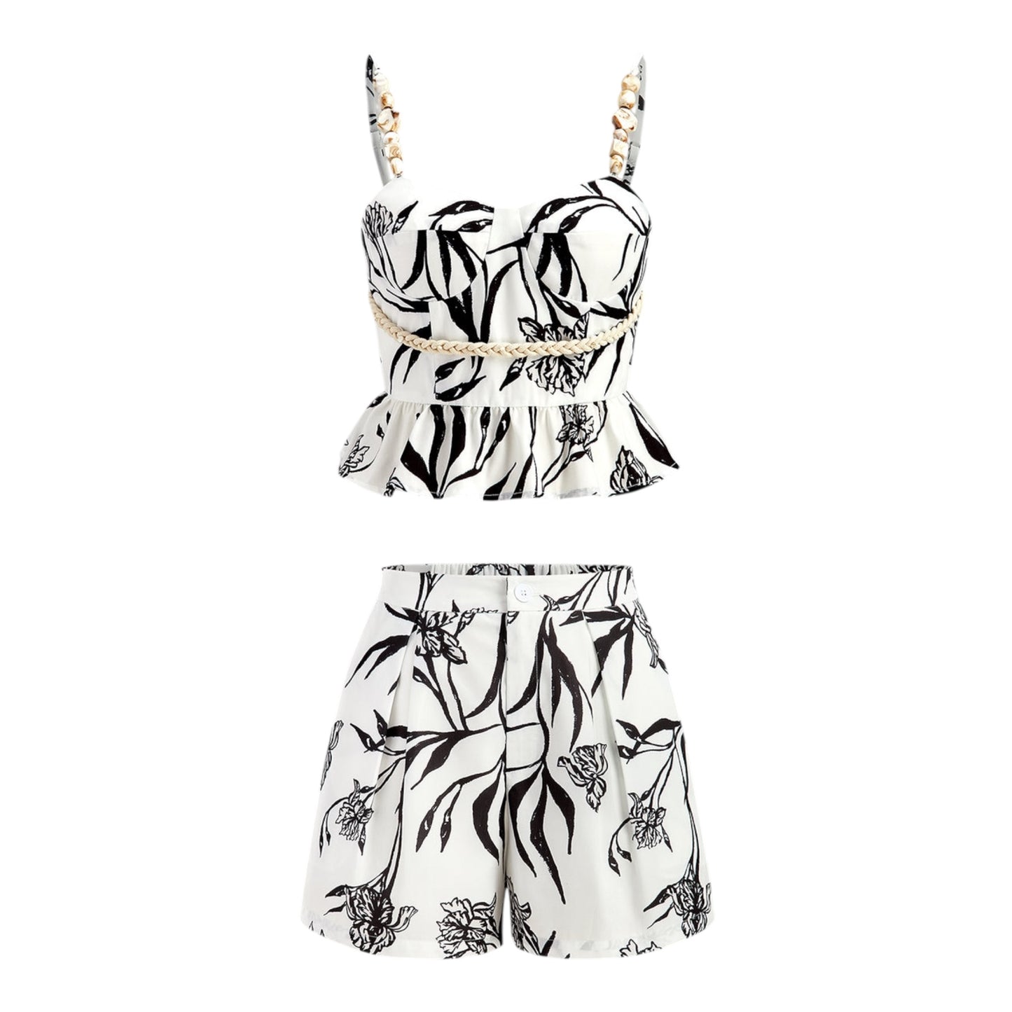 Floral Print Peplum Top With Shorts Set size Small