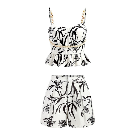 Floral Print Peplum Top With Shorts Set size Small