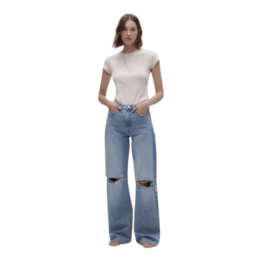 Ripped High Rise TRF Wide Leg Jeans size 4(36)