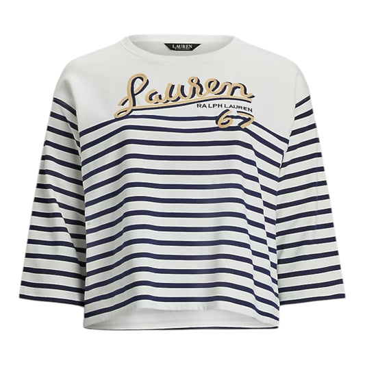 Striped French Terry Cropped Sweatshirt size Medium