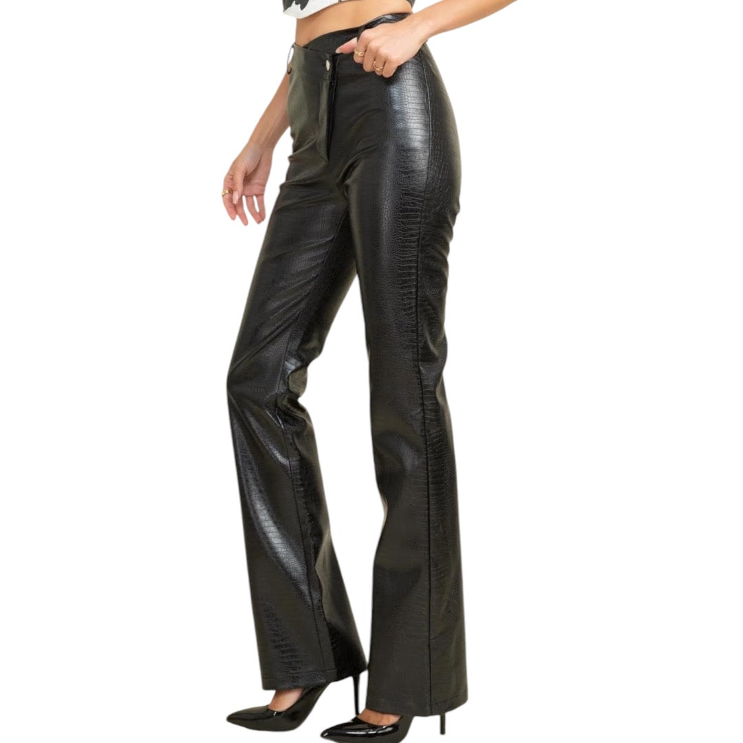 Faux Leather Croco Flare Pants Medium