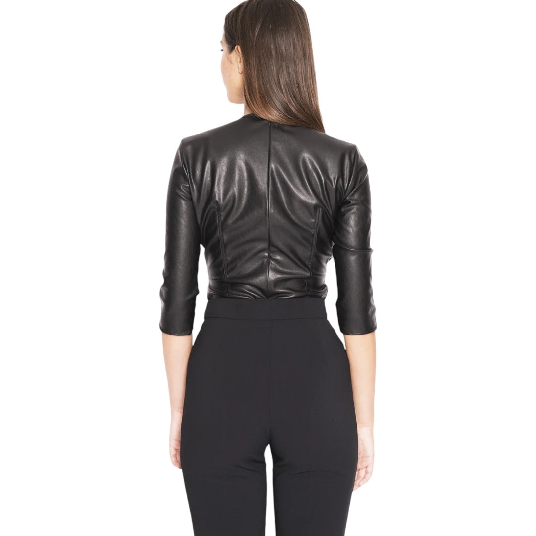 Faux Leather V Neck Bodysuit Size 8