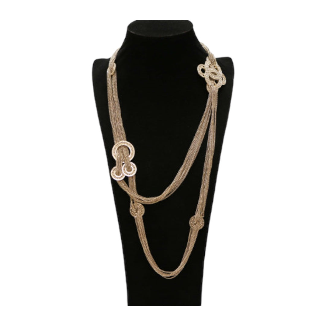 Multi Chain Pearl Medallion Long Necklace