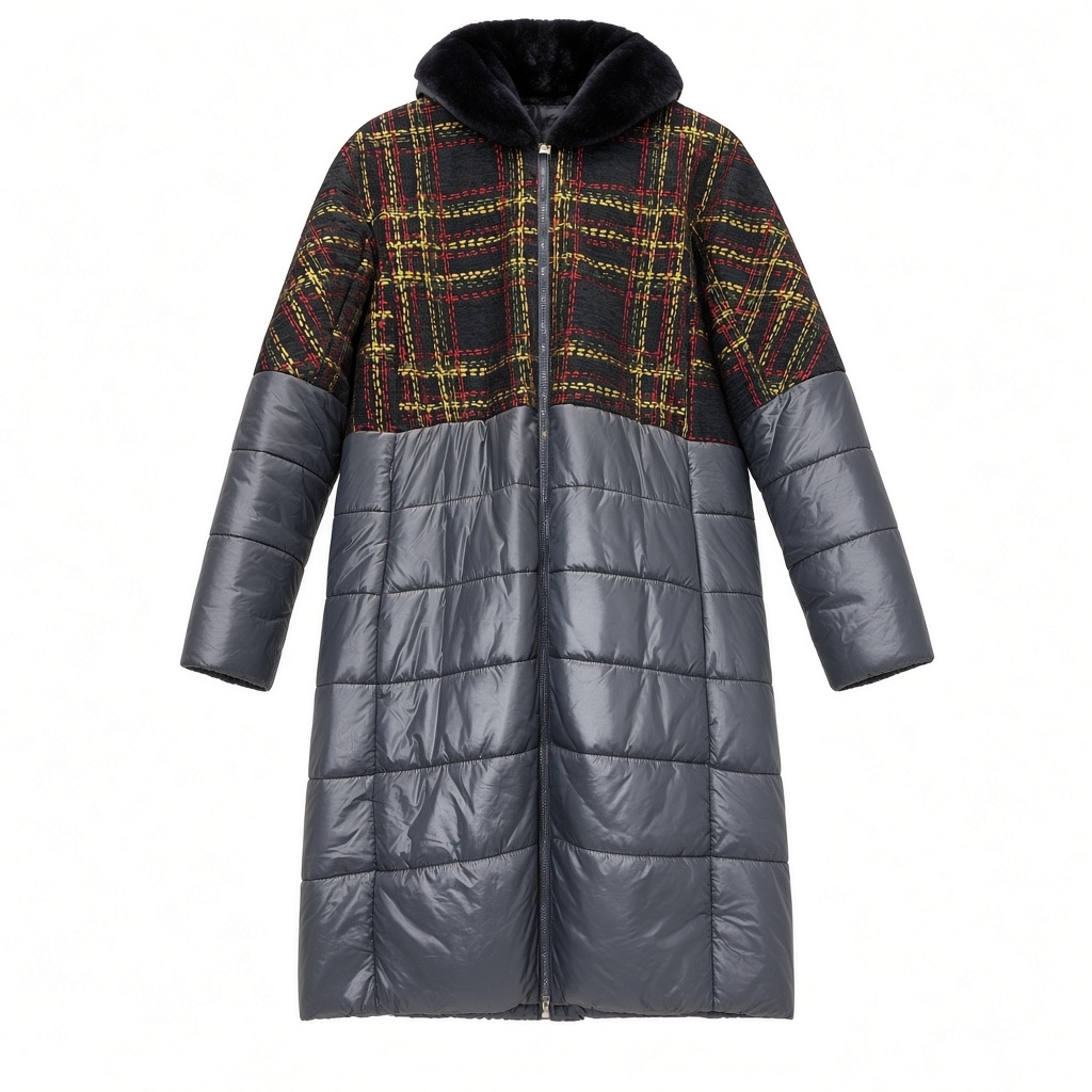 Hooded Plaid Puffer size 46