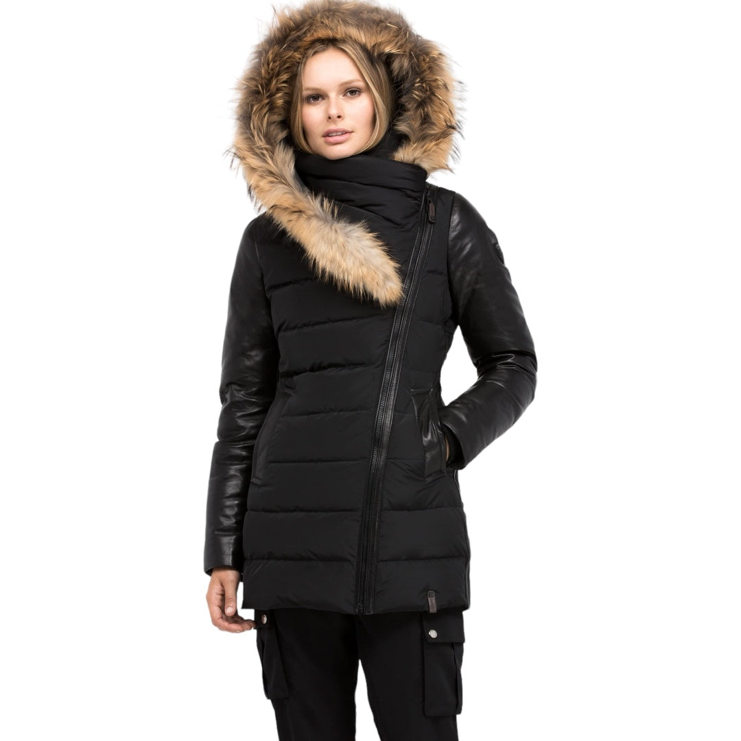 Roya puffer with top fur trim