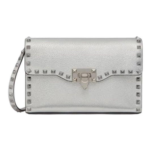 Rockstud Textured-Leather Shoulder Bag