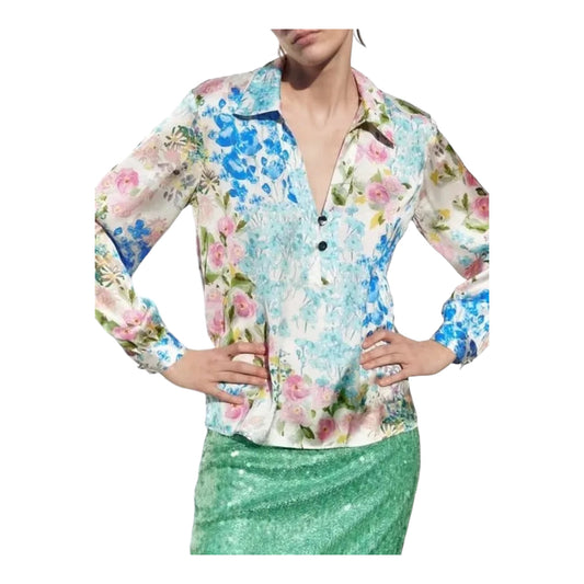 Satin Floral Top size Large New with Tags