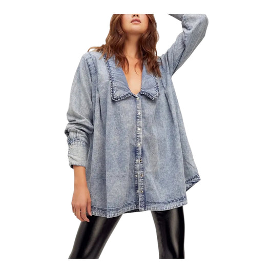 Ruffle Collar Denim Swing Blouse size XSmall