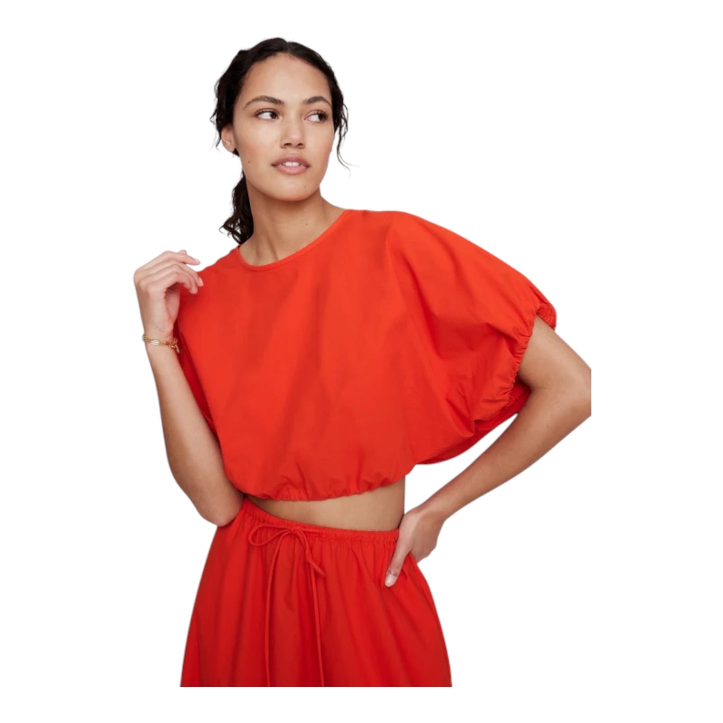 Poplin Bubble-Hem Cropped Top size Small